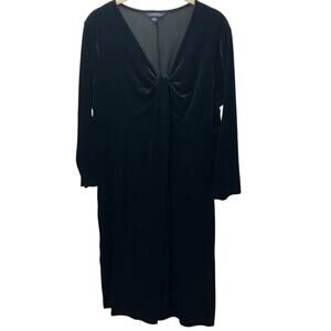 Land's End Womens 18 V-Neck‎ Long Sleeve Black Velvet Shift Dress Classic